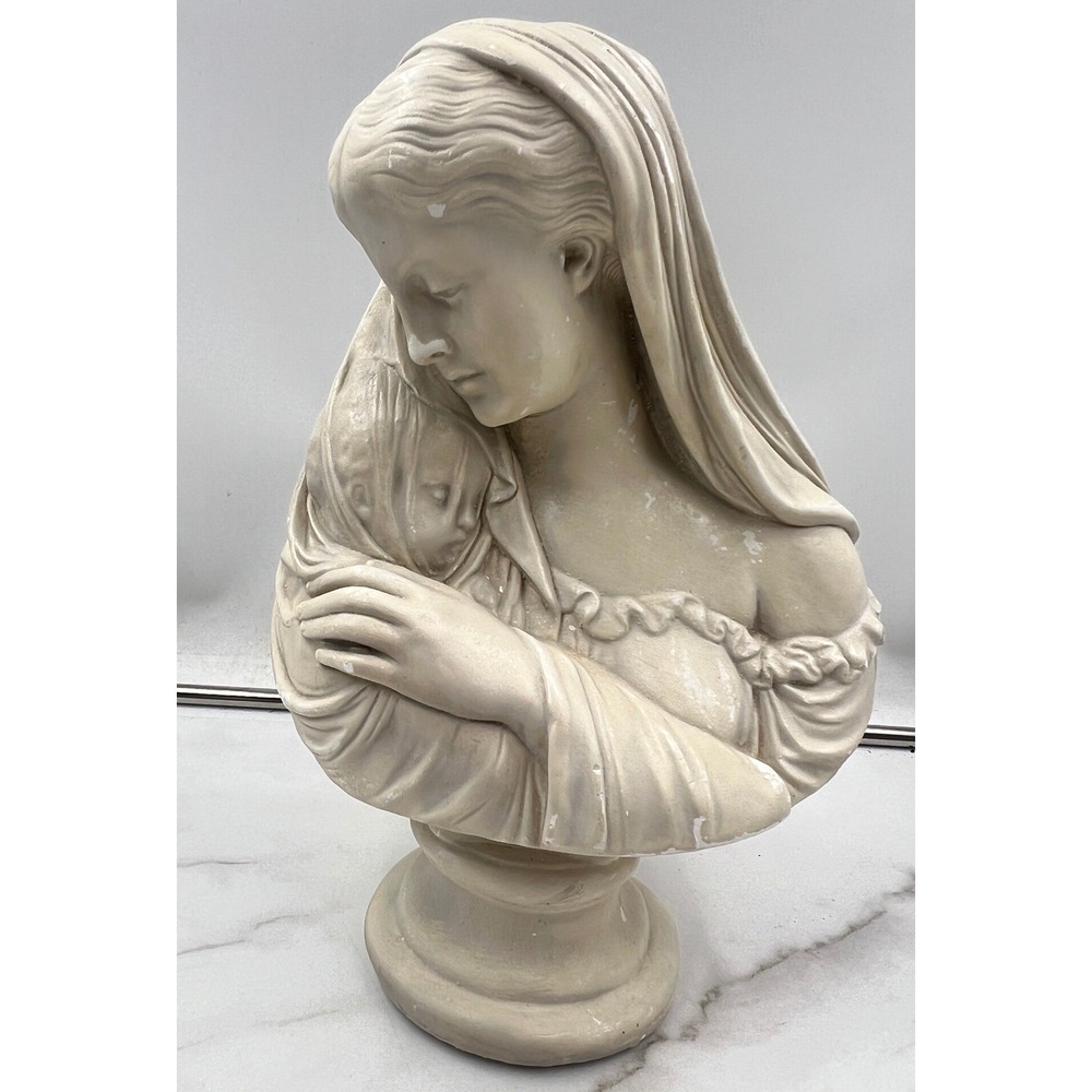 VTG Mother and Child Bust Sculpture Religious Madonna Baby Statue Cream 14.5"